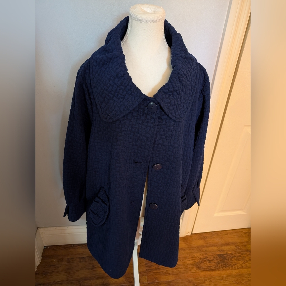 🧥 Pretty Women Navy Textured Swing Coat – 2X